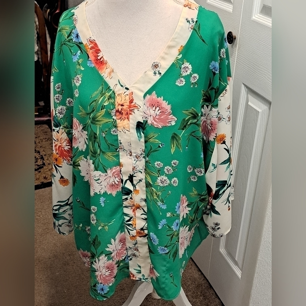Chenault Semi Sheer Floral Blouse/Tunic     Size 1X